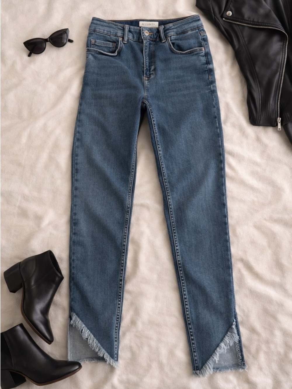 AllSaints Dax Jeans Medium High Rise Skinny Raw Hem Step Hem Denim Size M